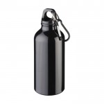 Botella de aluminio reciclado de acabado mate con mosquetón 400ml color negro