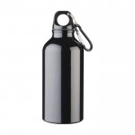 Botella de aluminio reciclado de acabado mate con mosquetón 400ml color negro segunda vista frontal