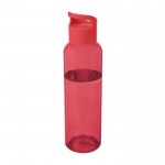 Botella transparente de plástico reciclado con asa en la tapa 650ml color rojo