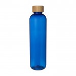 Botella de plástico reciclado transparente con tapa de bambú 1L color azul segunda vista frontal