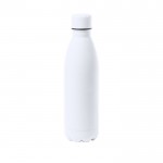 Botella grande de acero con acabado de goma color blanco vista con logo