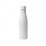 Botella de acero con tacto de goma color blanco vista con logo
