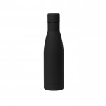 Botella de acero con tacto de goma color negro vista con logo