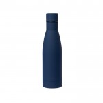 Botella de acero con tacto de goma color azul marino vista con logo
