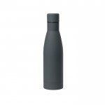Botella de acero con tacto de goma color gris vista con logo