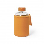 Botella de cristal con funda de soft shell color naranja primera vista