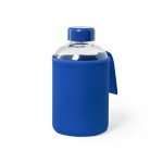 Botella de cristal con funda de soft shell color azul primera vista