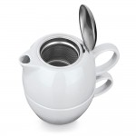 Juego de té tetera con taza de cerámica color blanco primera vista