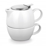 Juego de té tetera con taza de cerámica color blanco