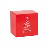 Taza con estampado de árbol navideño color rojo en caja