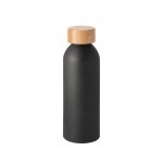 Botella con logo, de aluminio con tapa de bambú y acabado mate 550ml color negro