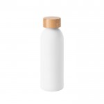Botella con logo, de aluminio con tapa de bambú y acabado mate 550ml color blanco