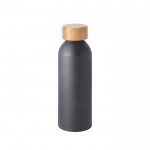Botella con logo, de aluminio con tapa de bambú y acabado mate 550ml color gris oscuro
