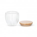 Vaso de vidrio y tapa de bambú color madera clara cuarta vista