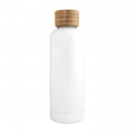 Botella térmica con tapón de bambú color blanco