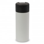 Botella de acero inoxidable personalizada tapa abatible negra 400ml color blanco