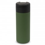 Botella de acero inoxidable personalizada tapa abatible negra 400ml color verde oscuro
