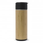 Botella de doble pared con acabado de bambú y tapa abatible 400ml color madera tercera vista