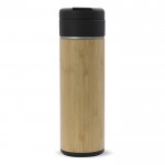 Botella de doble pared con acabado de bambú y tapa abatible 400ml color madera cuarta vista