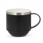 Taza de doble pared de cerámica apilable con capacidad de 300ml color negro