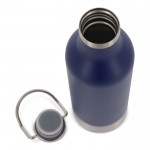 Botella hermética de acero inoxidable con asa de transporte 400ml color azul oscuro cuarta vista