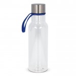 Botella de RPET transparente con asa de transporte de goma 600ml color azul