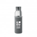 Botella de cristal reciclado con funda y tapón antifugas 500ml color gris oscuro vista de impresión