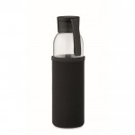 Botella de cristal reciclado con funda y tapón antifugas 500ml color negro