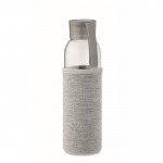 Botella de cristal reciclado con funda y tapón antifugas 500ml color gris