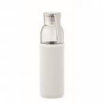 Botella de cristal reciclado con funda y tapón antifugas 500ml color beige