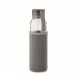 Botella de cristal reciclado con funda y tapón antifugas 500ml color gris oscuro