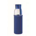 Botella de cristal reciclado con funda y tapón antifugas 500ml color azul real