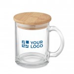 Tazas personalizadas de vidrio reciclado con tapa de bambú 300ml color transparente vista de impresión