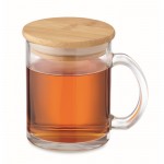 Tazas personalizadas de vidrio reciclado con tapa de bambú 300ml color transparente segunda vista