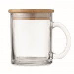 Tazas personalizadas de vidrio reciclado con tapa de bambú 300ml color transparente sexta vista