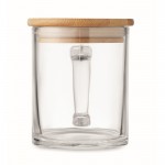 Tazas personalizadas de vidrio reciclado con tapa de bambú 300ml color transparente septima vista