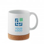 Tazas con logo hechas de cerámica blanca con base de corcho 280ml color blanco vista de impresión