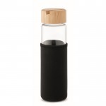 Botella de cristal antifugas con tapa de soporte para smartphone 600ml color negro