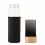 Botella de cristal antifugas con tapa de soporte para smartphone 600ml color negro tercera vista