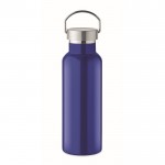 Botella de acero reciclado antifugas con tapón con asa 500ml color azul