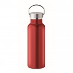 Botella de acero reciclado antifugas con tapón con asa 500ml color rojo
