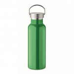 Botella de acero reciclado antifugas con tapón con asa 500ml color verde