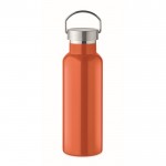 Botella de acero reciclado antifugas con tapón con asa 500ml color naranja