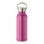 Botella de acero reciclado antifugas con tapón con asa 500ml color fucsia