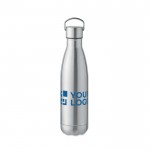 Botella térmica de acero reciclado con tapón antifugas con asa 500ml color plateado mate vista de impresión
