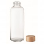 Botella de vidrio con tapa de bambú color madera segunda vista
