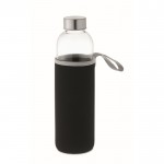 Botella de cristal con funda de neopreno color negro