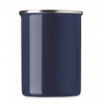 Taza de metal esmaltada de diseño vintage color azul cuarta vista