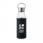 Botella de vidrio personalizada con tapa antifugas, asa y funda 500ml color transparente vista de impresión