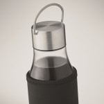 Botella de vidrio personalizada con tapa antifugas, asa y funda 500ml color transparente vista fotografía tercera vista